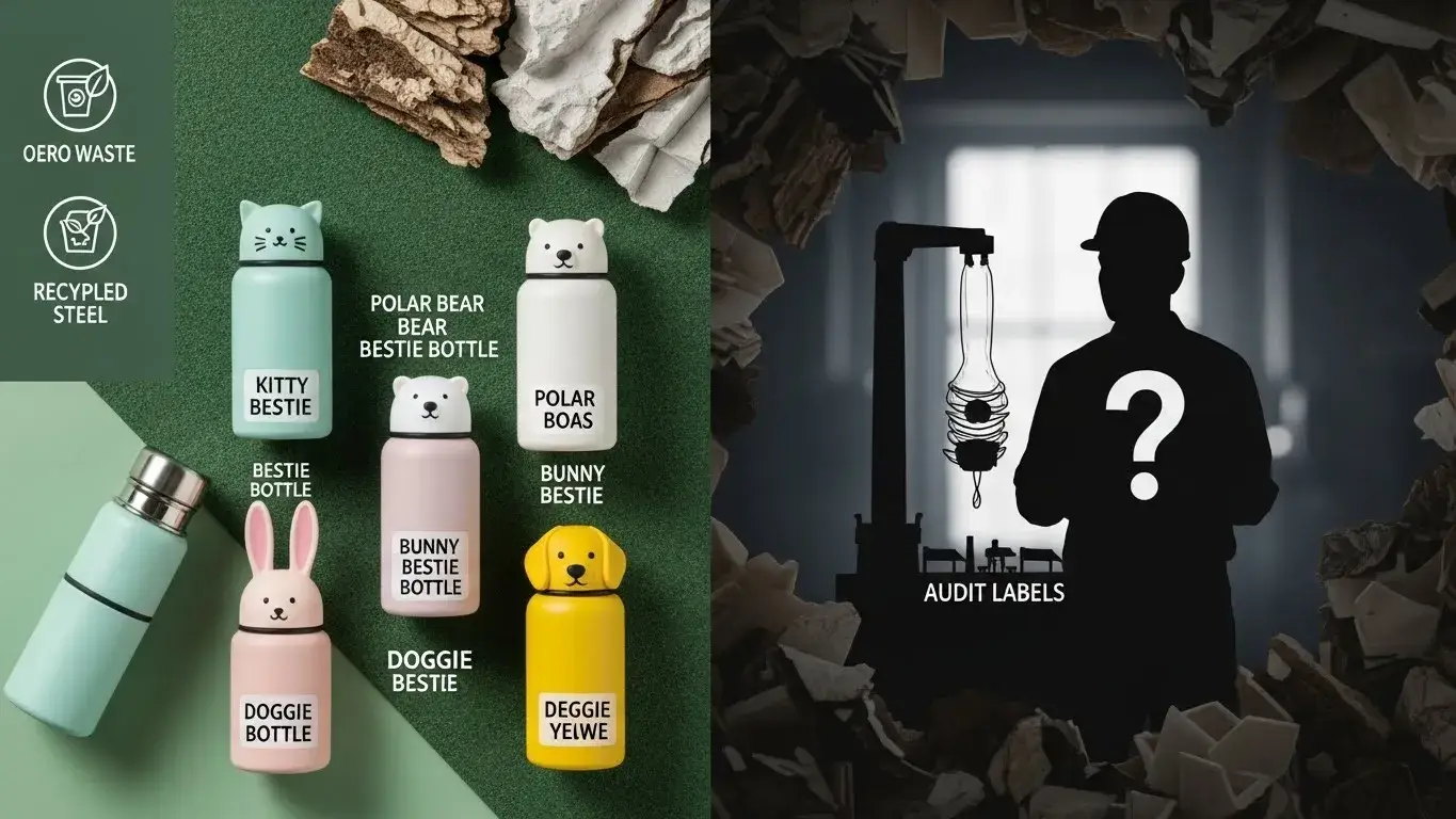 Sustainable steel bottle with ethical question mark