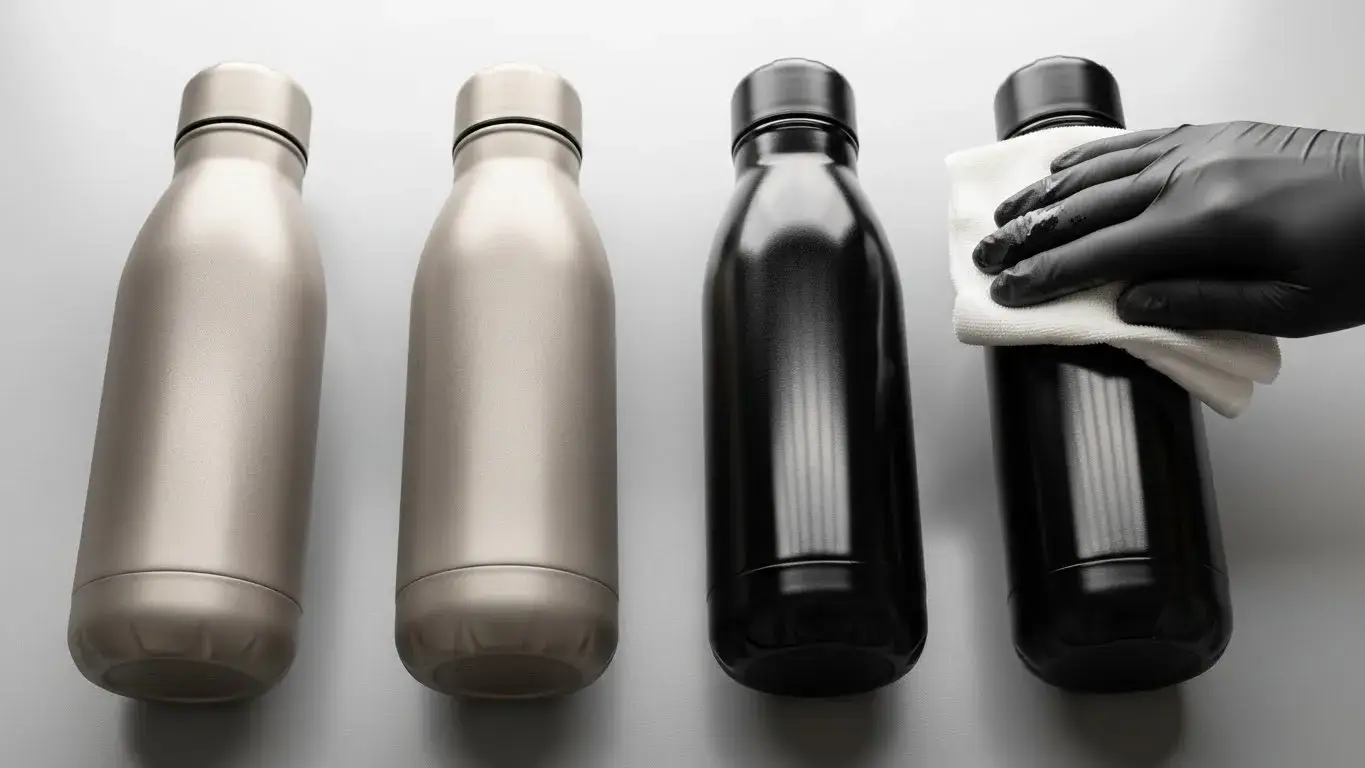 Bottle prep with Cermark Powder-coated bottles prepped with Cermark spray