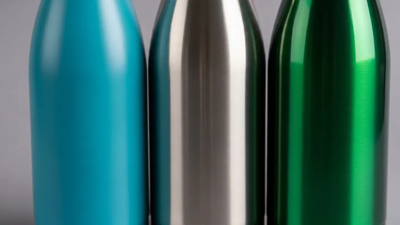CMF elements in bottles Water bottles with different colors, materials, and finishes side-by-side
