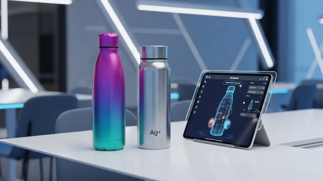 CMF trends for 2025 Gradient finish and antimicrobial coating demo on modern water bottles