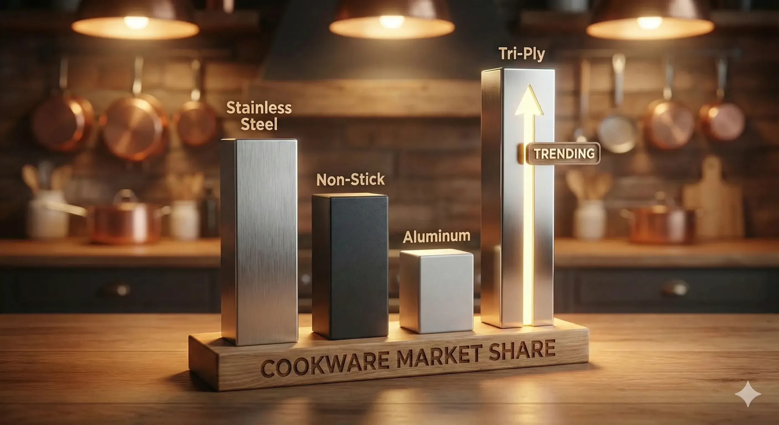 Cookware market trends 2023 Bar chart showing cookware types by market share