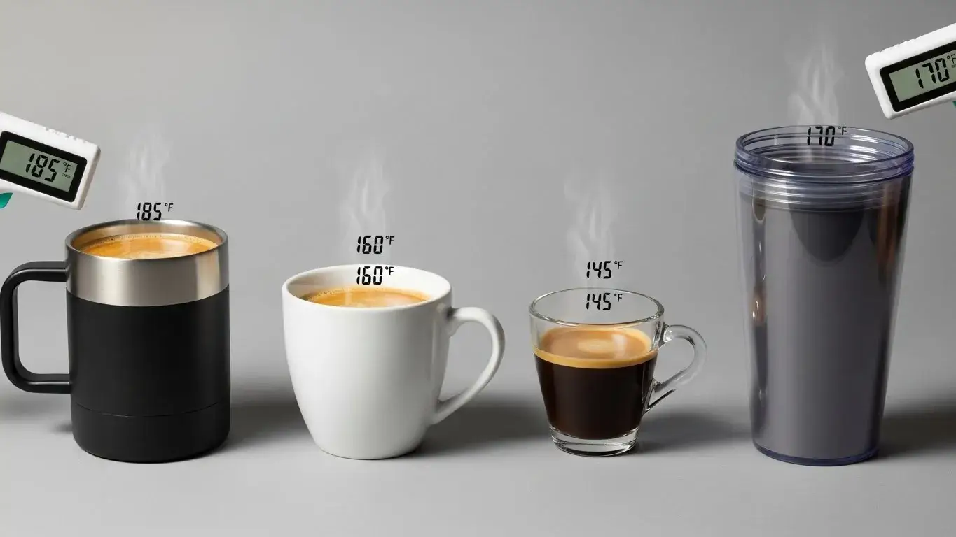 Best materials for heat retention Side-by-side mugs: stainless, ceramic, glass, plastic