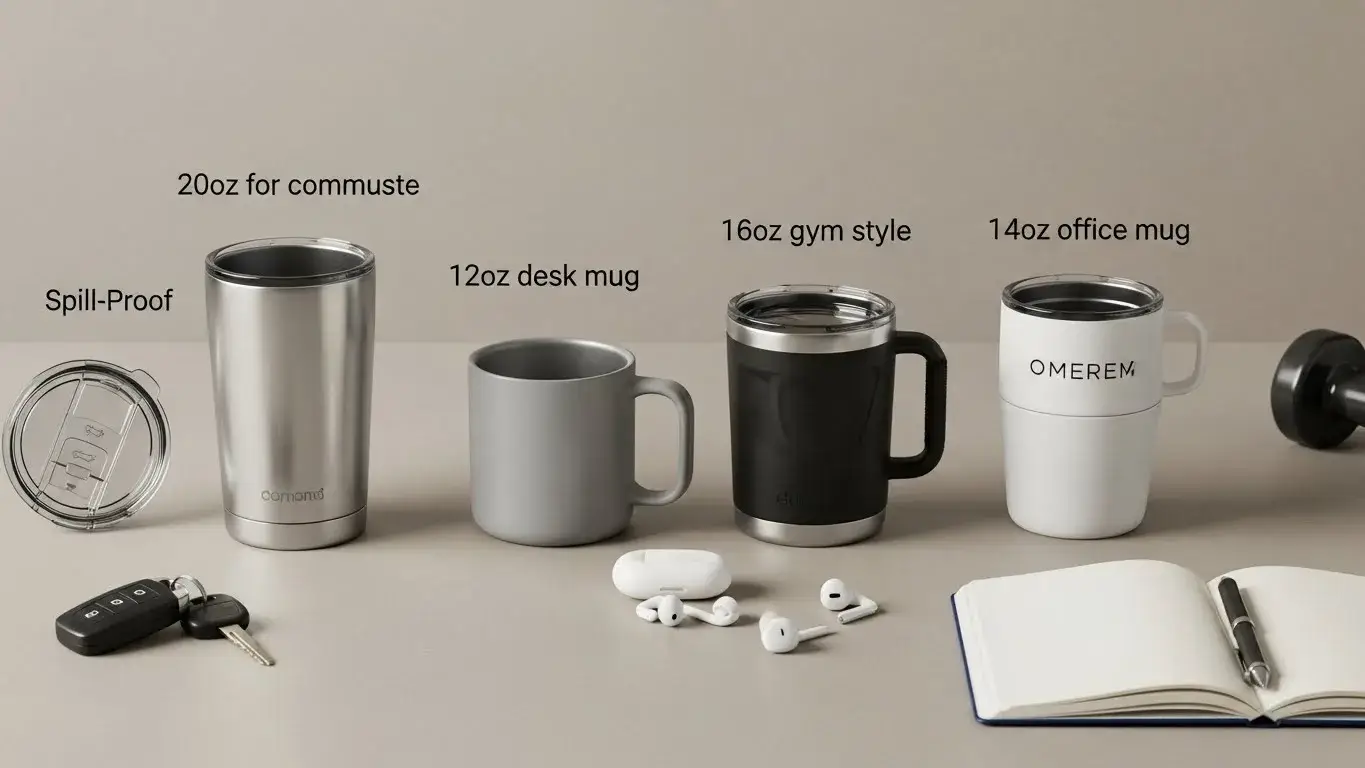 Insulated mug for every lifestyle Four different insulated mugs for commute, desk, gym, and office