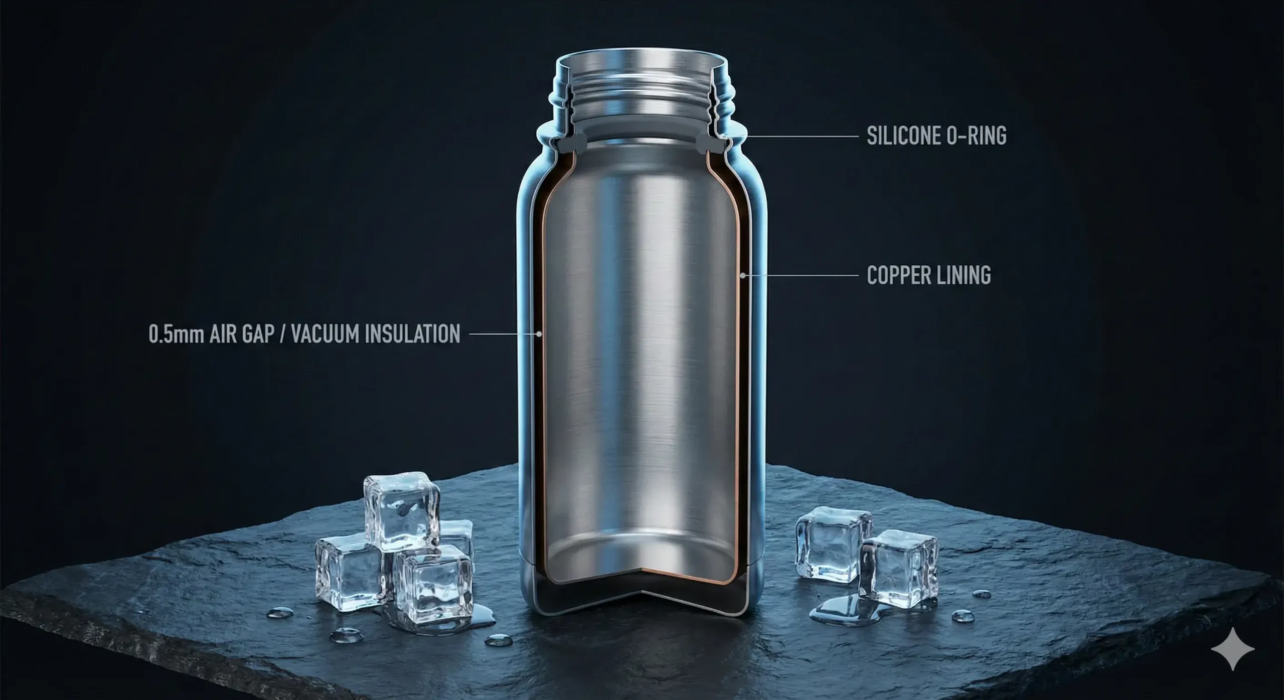 Double-wall insulated water bottle with ice and lid