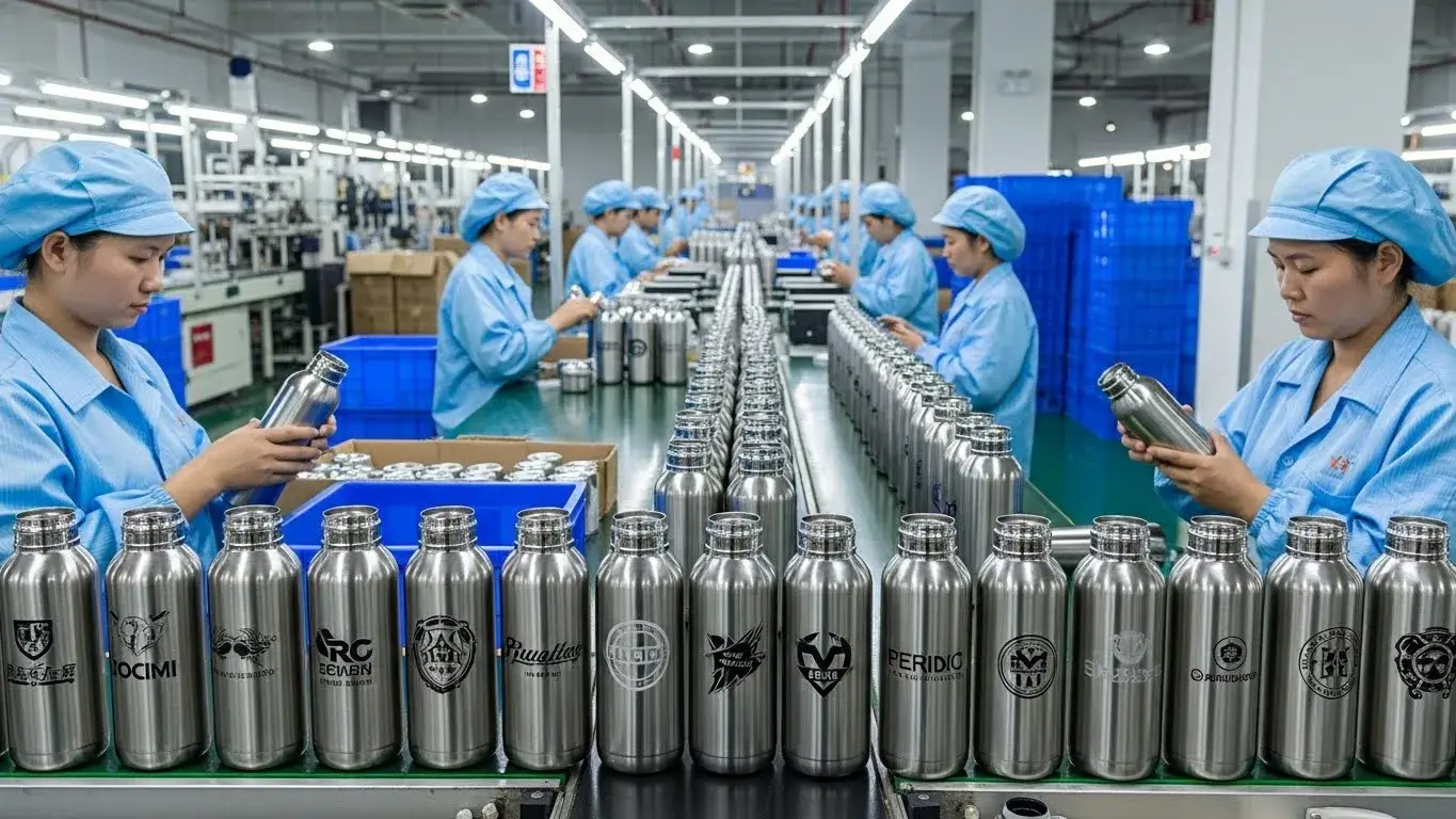 Eco-insulated stainless steel bottles in production line