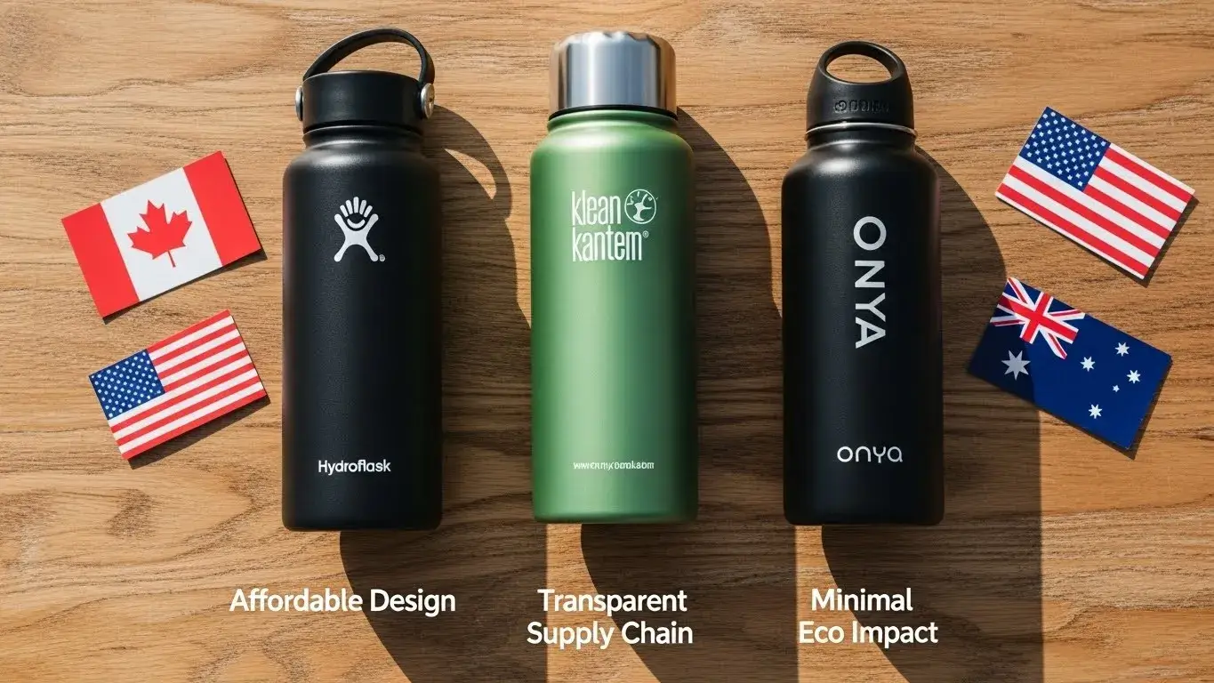 Asobu, Klean Kanteen, and Onya bottles side-by-side