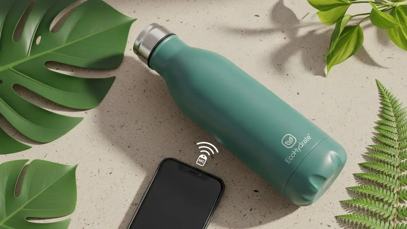 Sustainable PCR stainless steel bottle with NFC scan