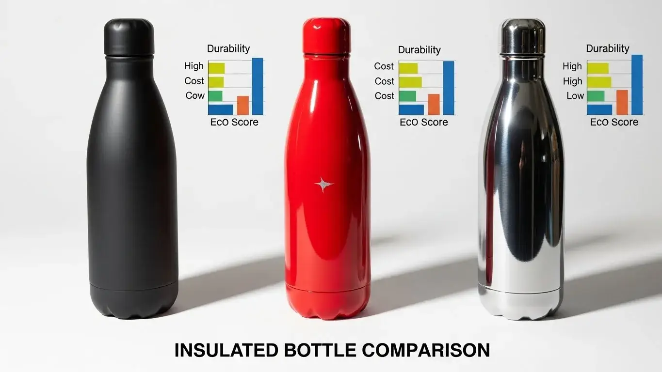 Side-by-side comparison of powder-coated vs spray-painted vs electroplated bottles
