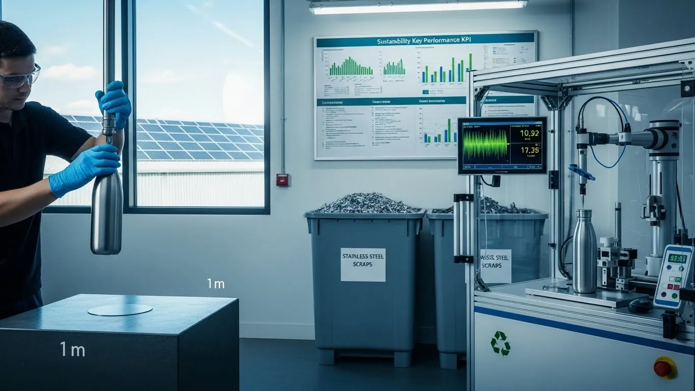 Bottle quality testing and sustainability Technician running drop and pressure tests on stainless bottles