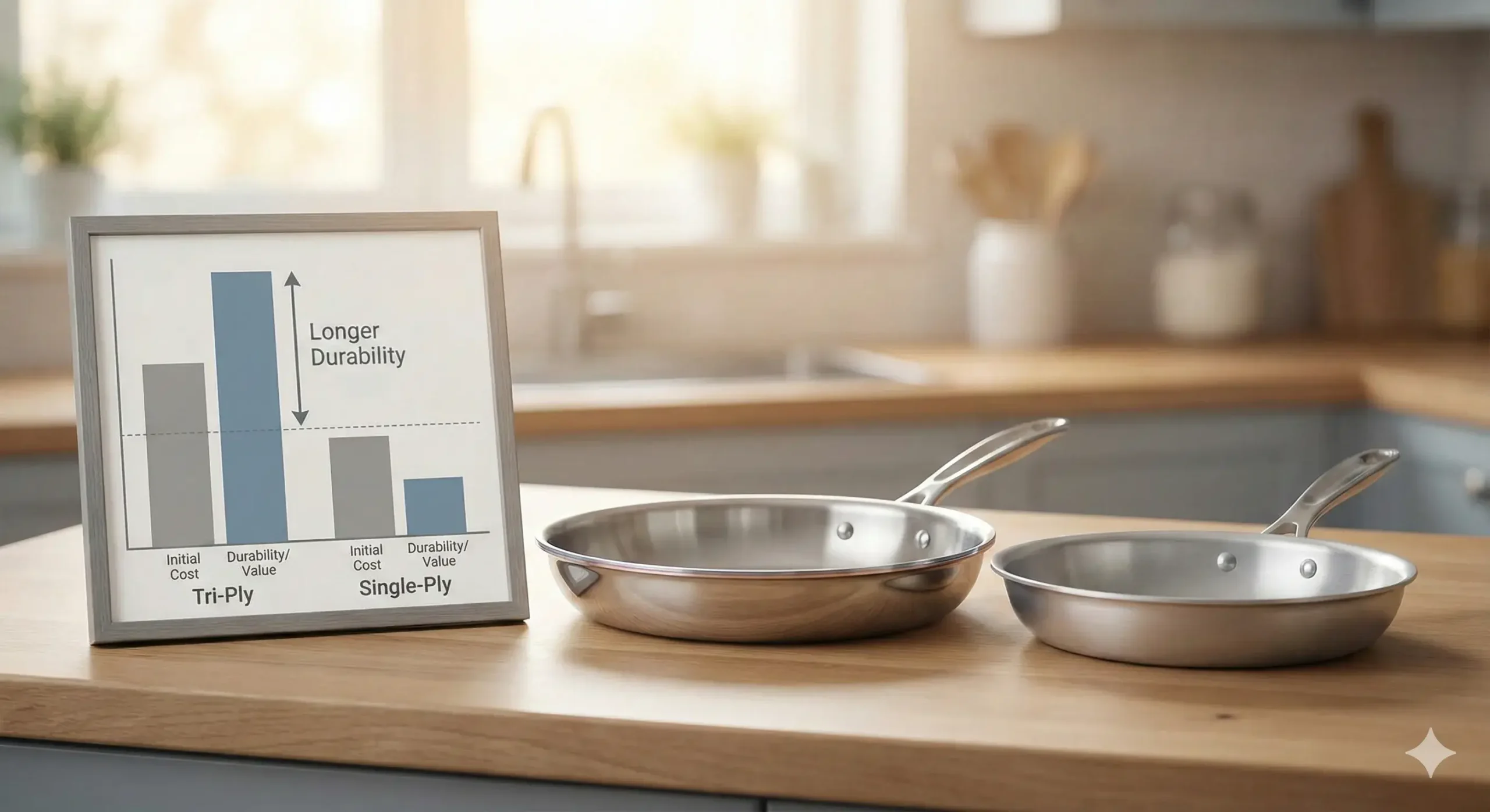 Cost vs value breakdown Cost comparison chart with tri-ply and single-ply pans