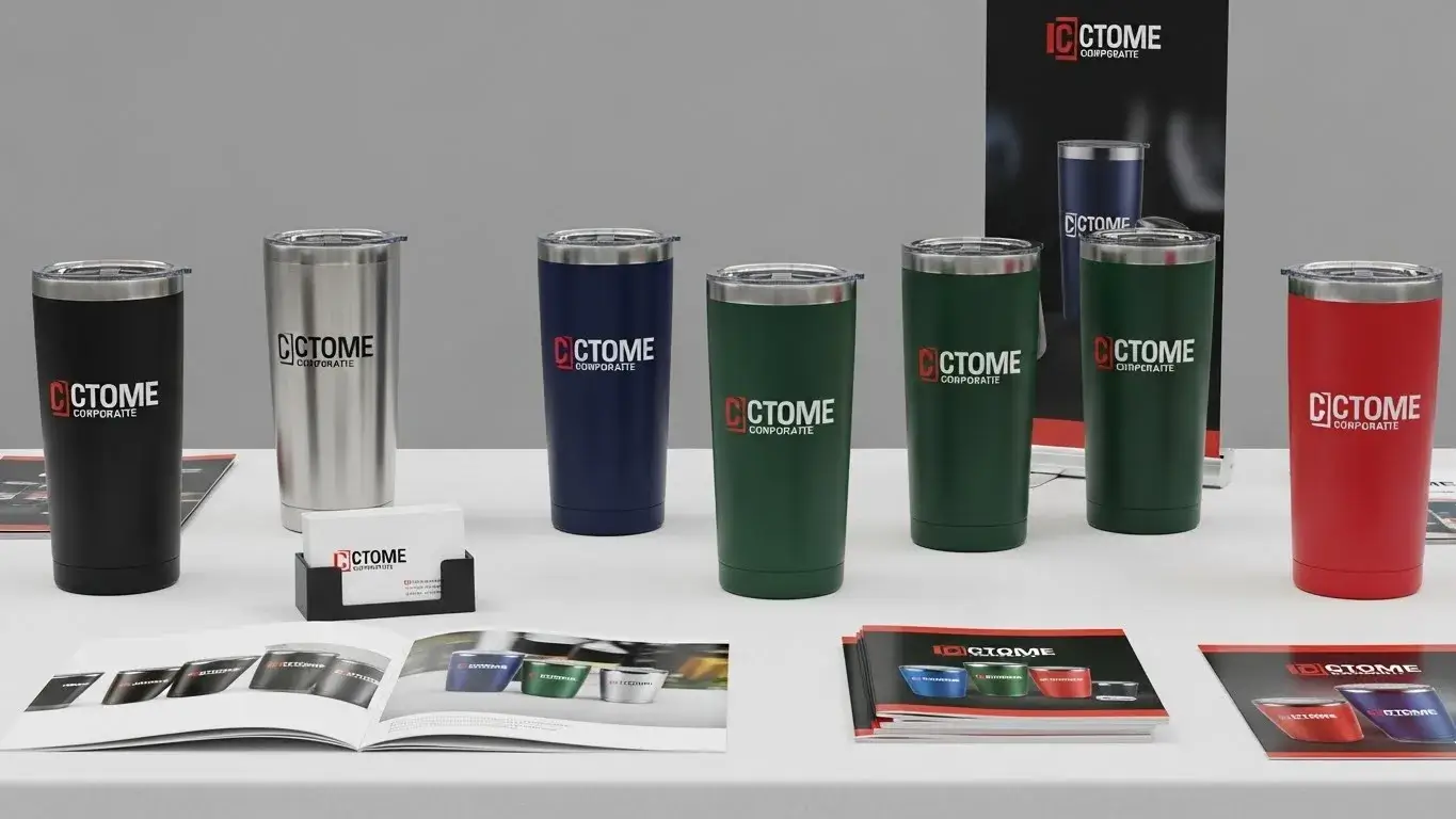 Branded tumblers with corporate logos