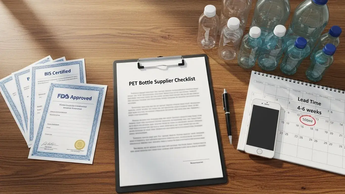 Checklist with PET bottles, certificates and calendar