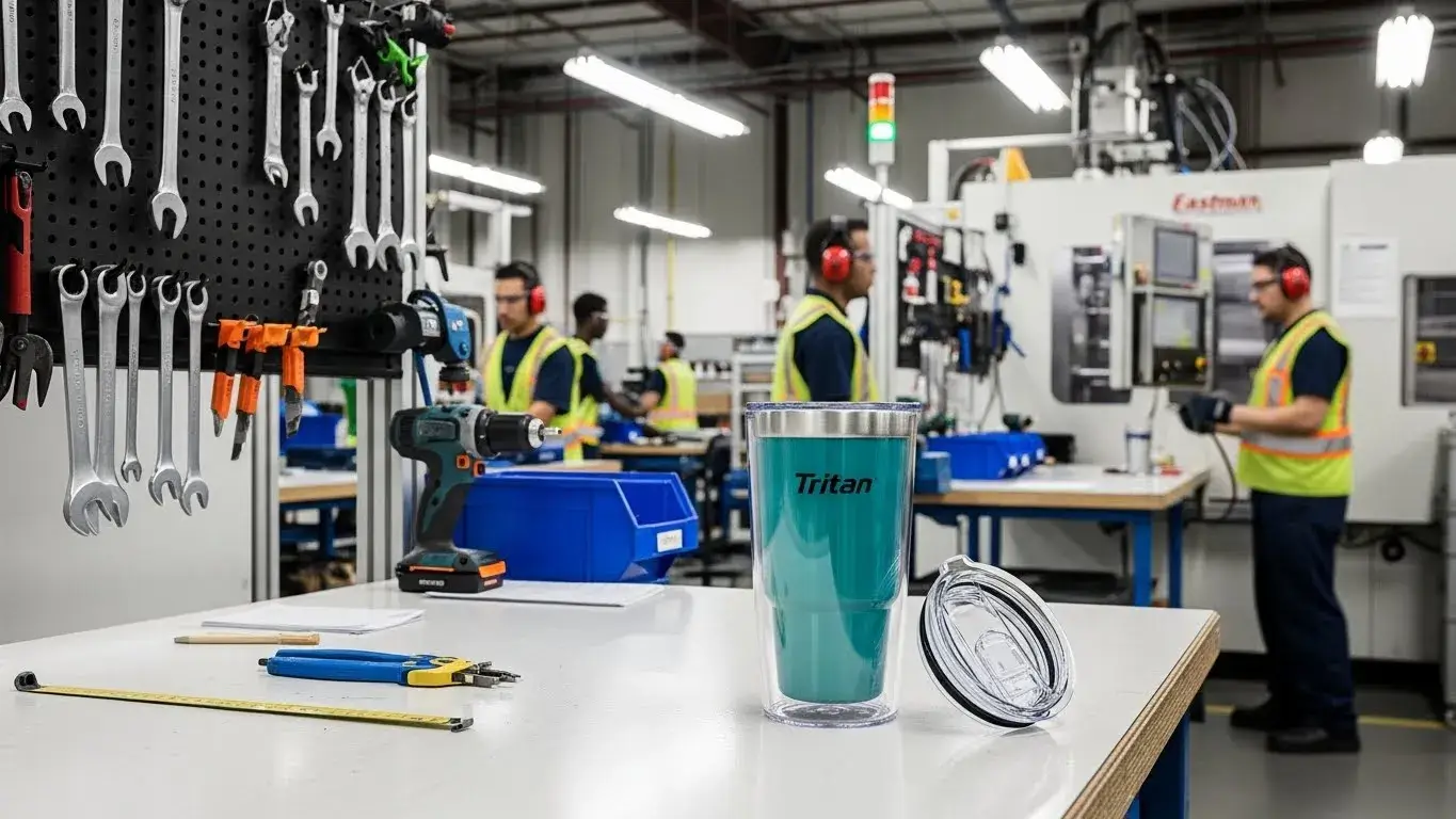 Tritan USA tumbler on assembly line