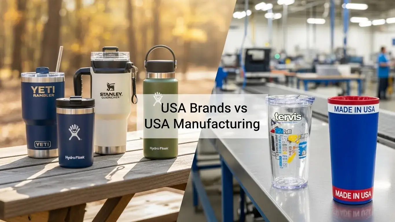 Side-by-side of branded vs made-in-USA tumblers